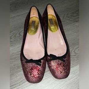 Prada silk embroidered ballet flats